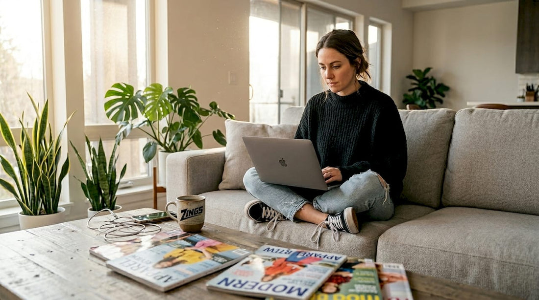 Woman browsing fashion alternatives on laptop