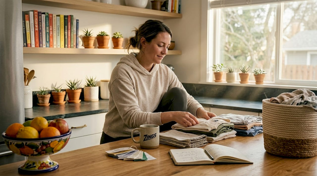 Woman sorting organic cotton laundry at home