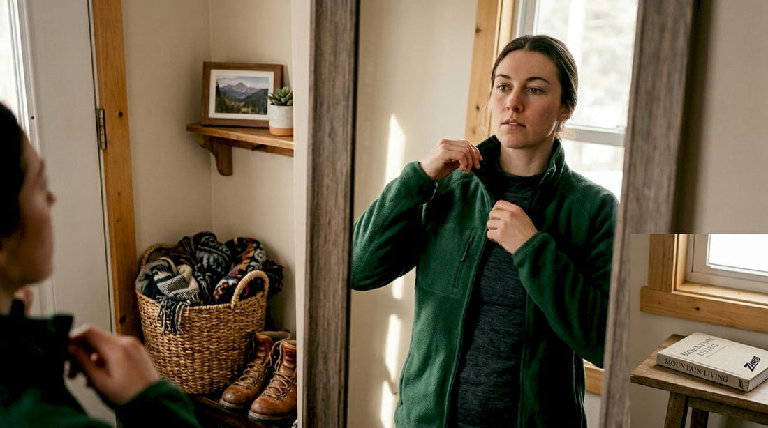 Woman layering clothes at home