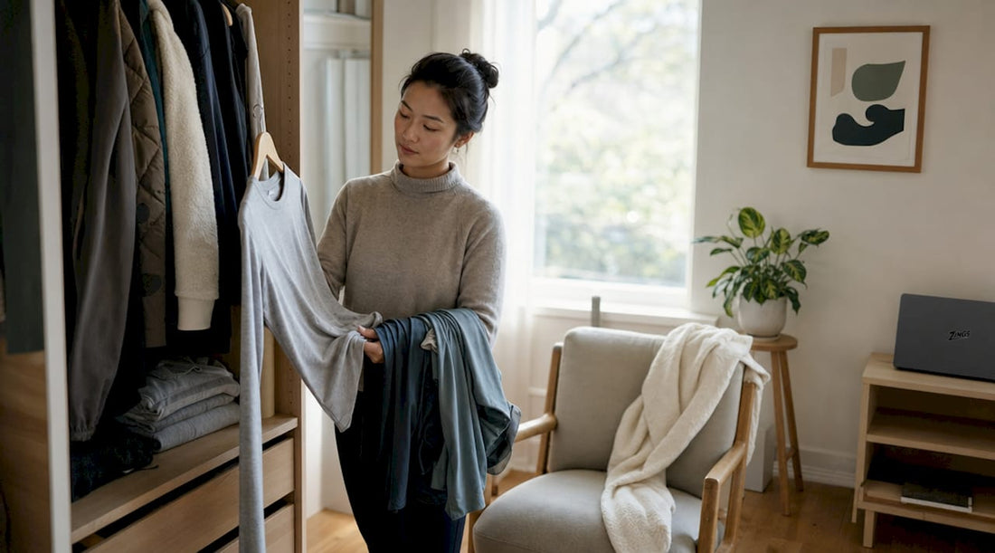 Woman selecting casualwear base layer