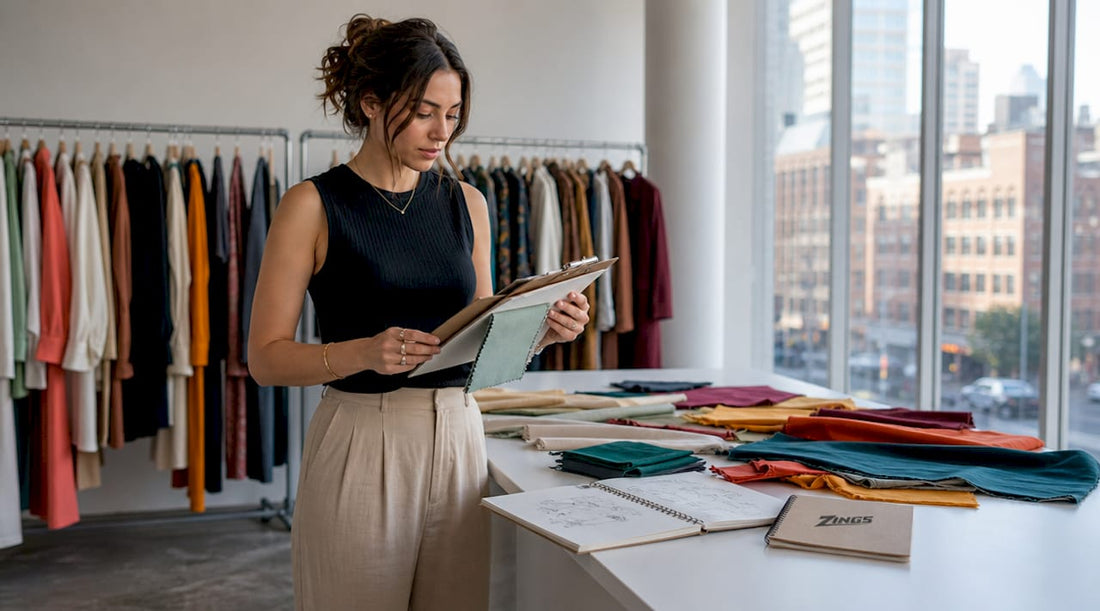 Fashion buyer inspecting sustainable clothing