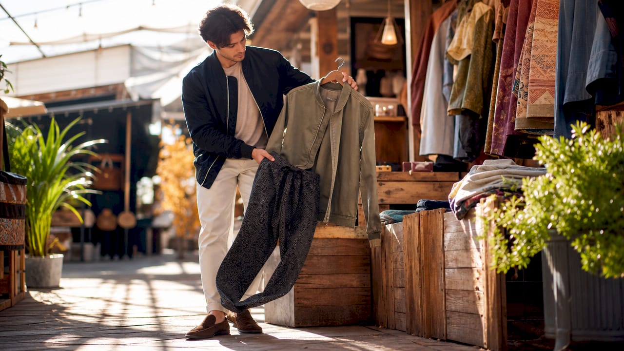 Customer selecting casualwear in boutique