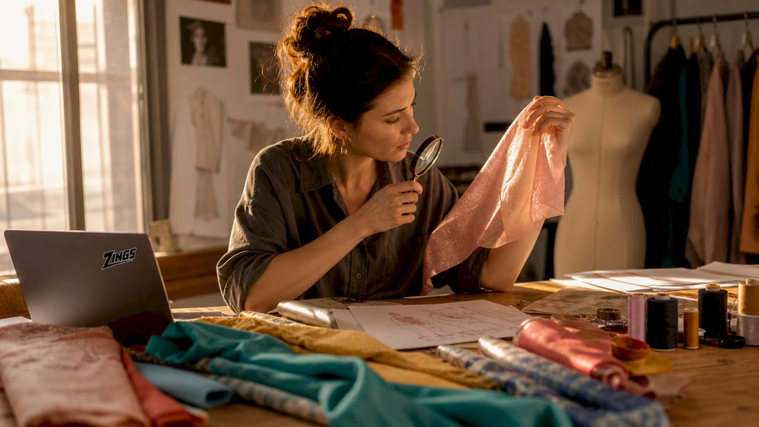 Fashion designer examining fabric samples