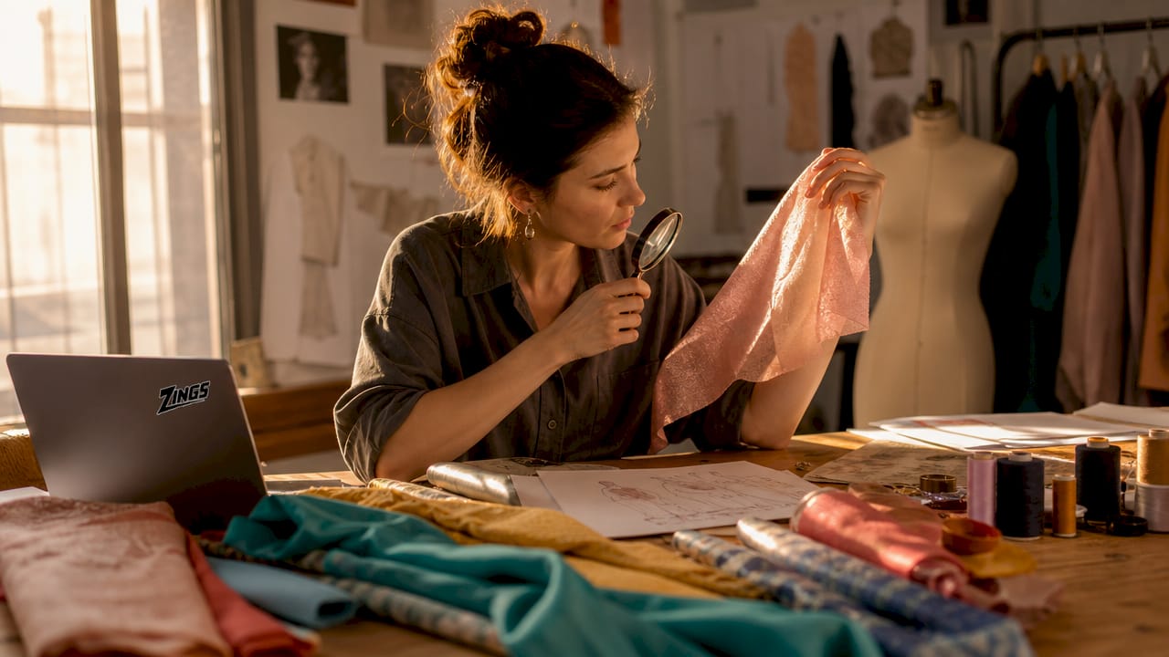 Fashion designer examining fabric samples