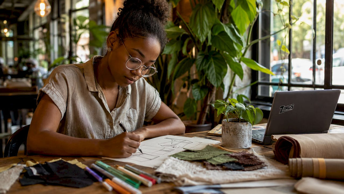 Fashion designer drawing sustainable clothing patterns