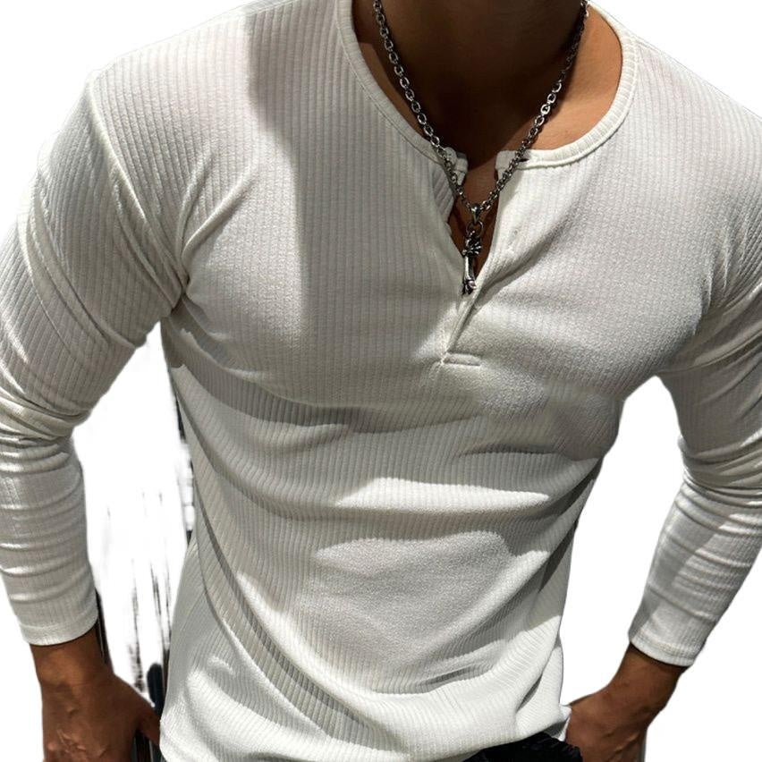 Solid Color Ribbed Polo Shirt Long Sleeve