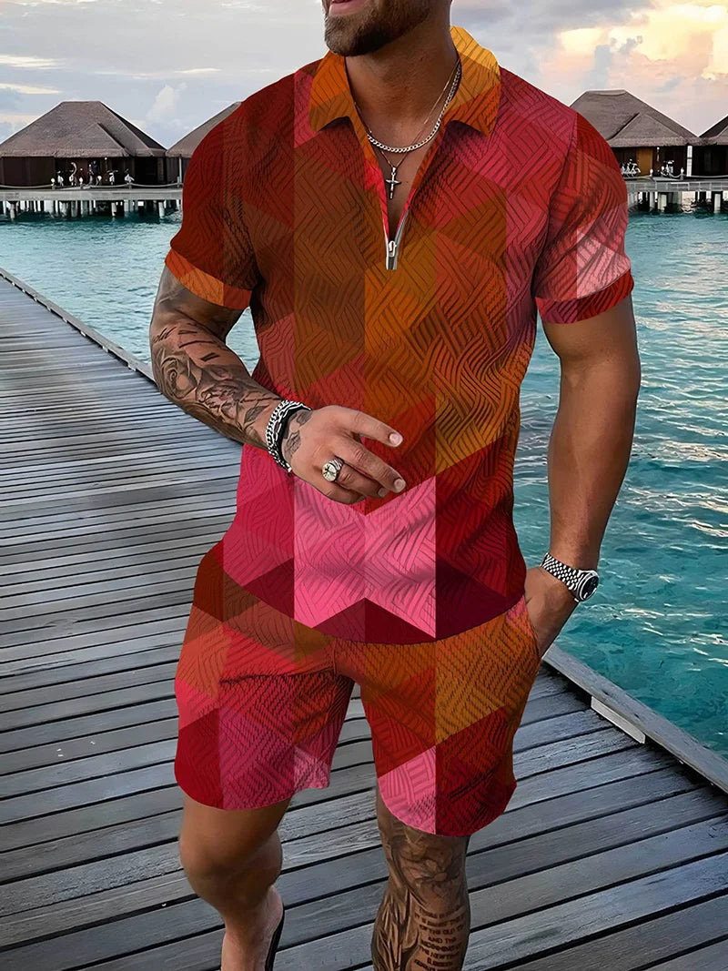 Casual Outdoor Travel Polo Shirt Shorts Suit