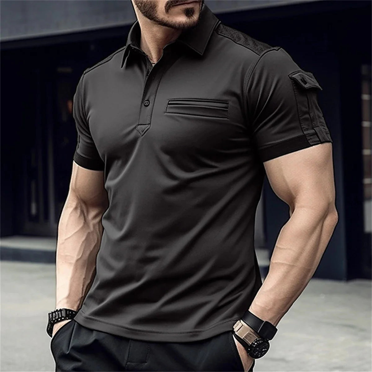 Men's short-Sleeved muscle Sports Polo shirt