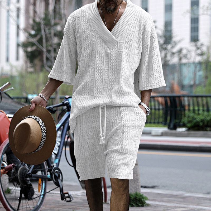 Men's Casual Knit Short Sleeve Top and Shorts