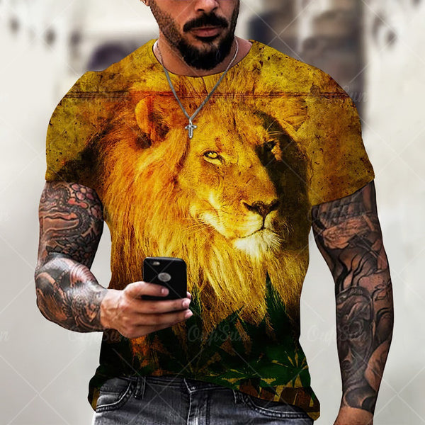 Men's Casual 3D Lion Print T-Shirt - Summer Fashion
