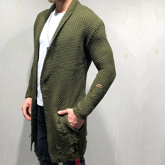 Men's Fashion Long Knitted Cardigan Trench Coat