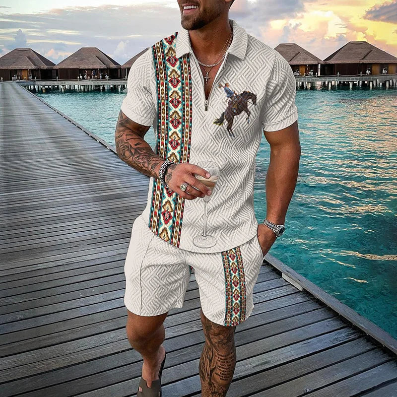 Fu Polo Shirt+Shorts 2 Piece Outfit