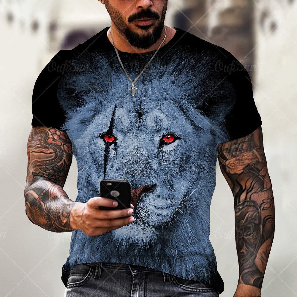 Men's Casual 3D Lion Print T-Shirt - Summer Fashion