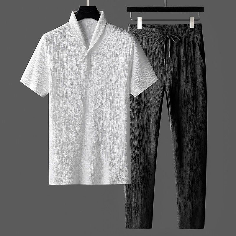 The Cuban Collar Short-Sleeved Two-Piece Set