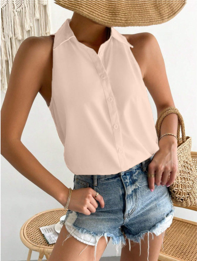 Sleeveless Satin Shirt for Women