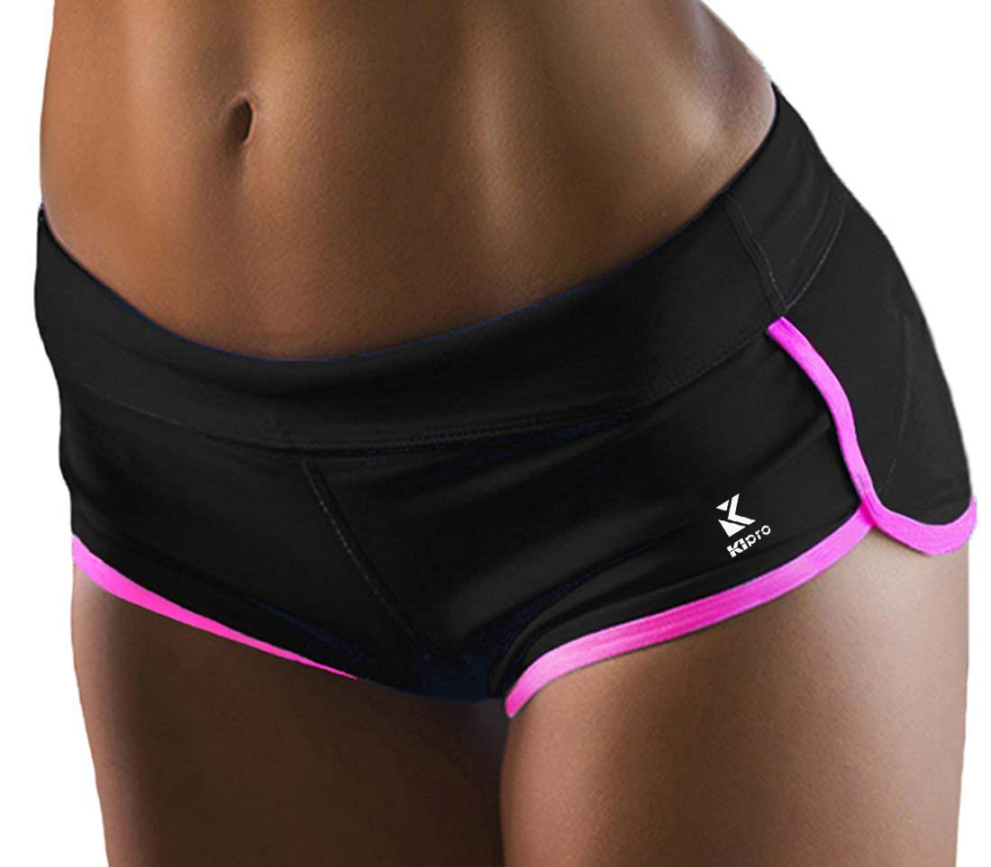 Kipro Activewear Workout Exercise Athletic Jogging Shorts Black/Pink Medium