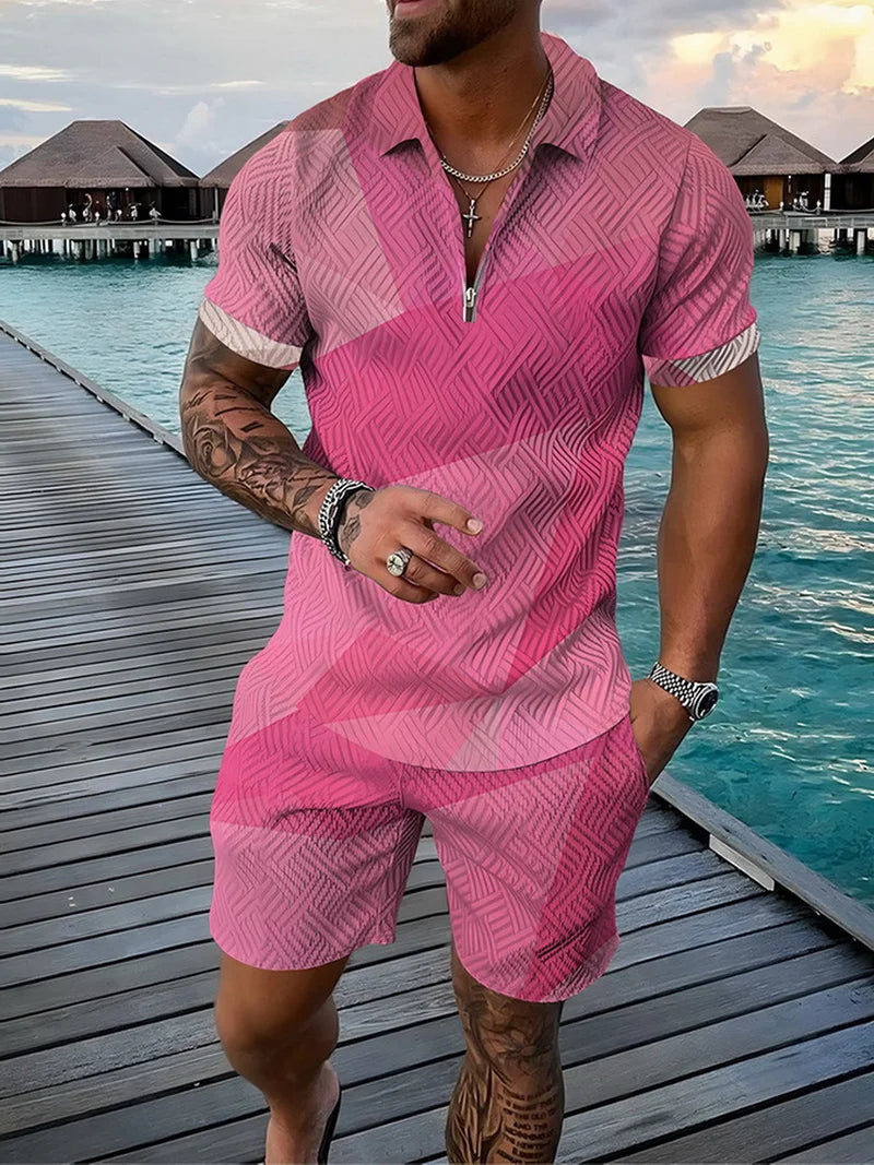 Casual Outdoor Travel Polo Shirt Shorts Suit
