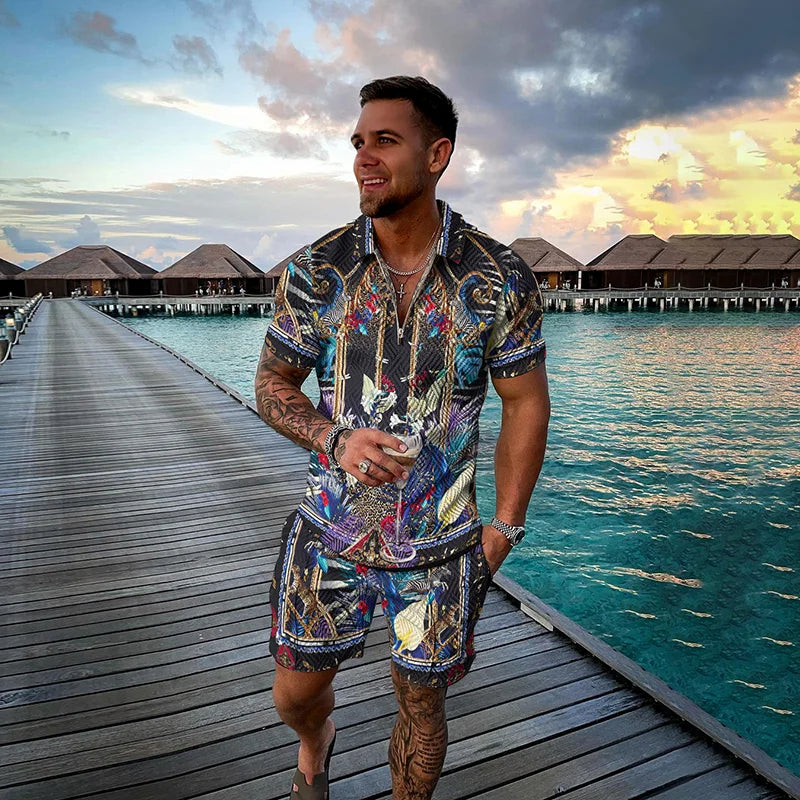 Fu Polo Shirt+Shorts 2 Piece Outfit