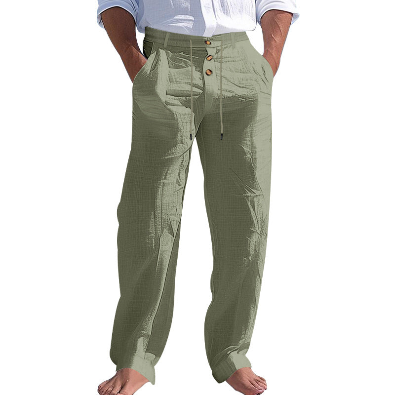 Linen Drawstring Pants Straight Leg Casual Trousers