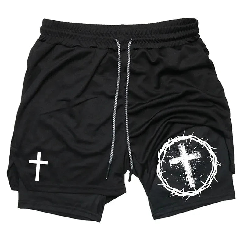 Fashion 2-in-1 Running Workout Shorts for Men Christian Gym Athletic Comfortable Shorts Phone Pocket Towel Loop Activewear Short