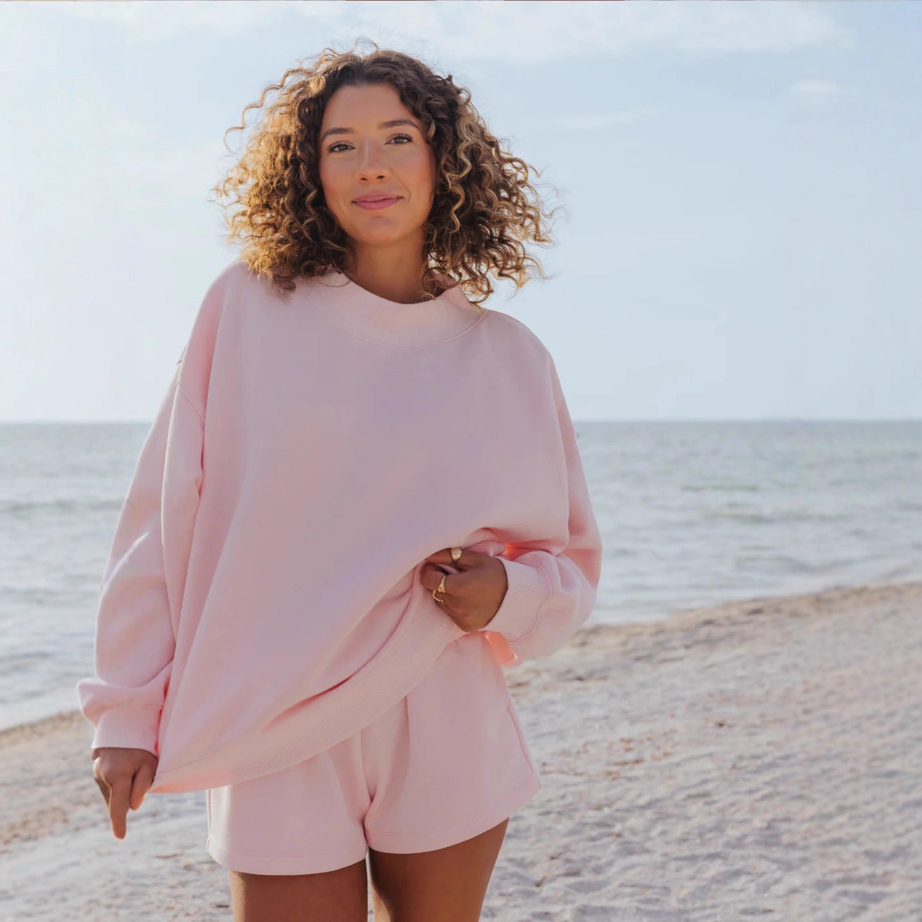 Round Neck Sweatshirt and Shorts Set