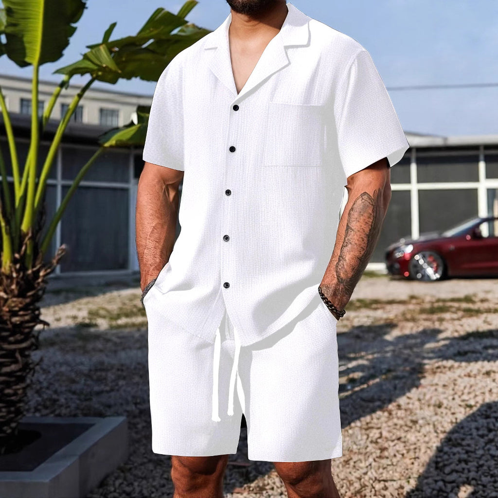 Mens Cotton Linen Short Sleeve Shirt Set