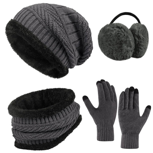 4-Pieces Warm Winter Beanie Hat Scarf Set
