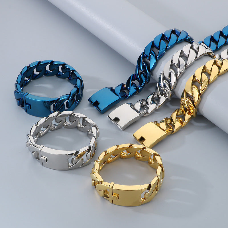 Hip Hop Cuban Chain Titanium Steel Necklace Bracelet Set