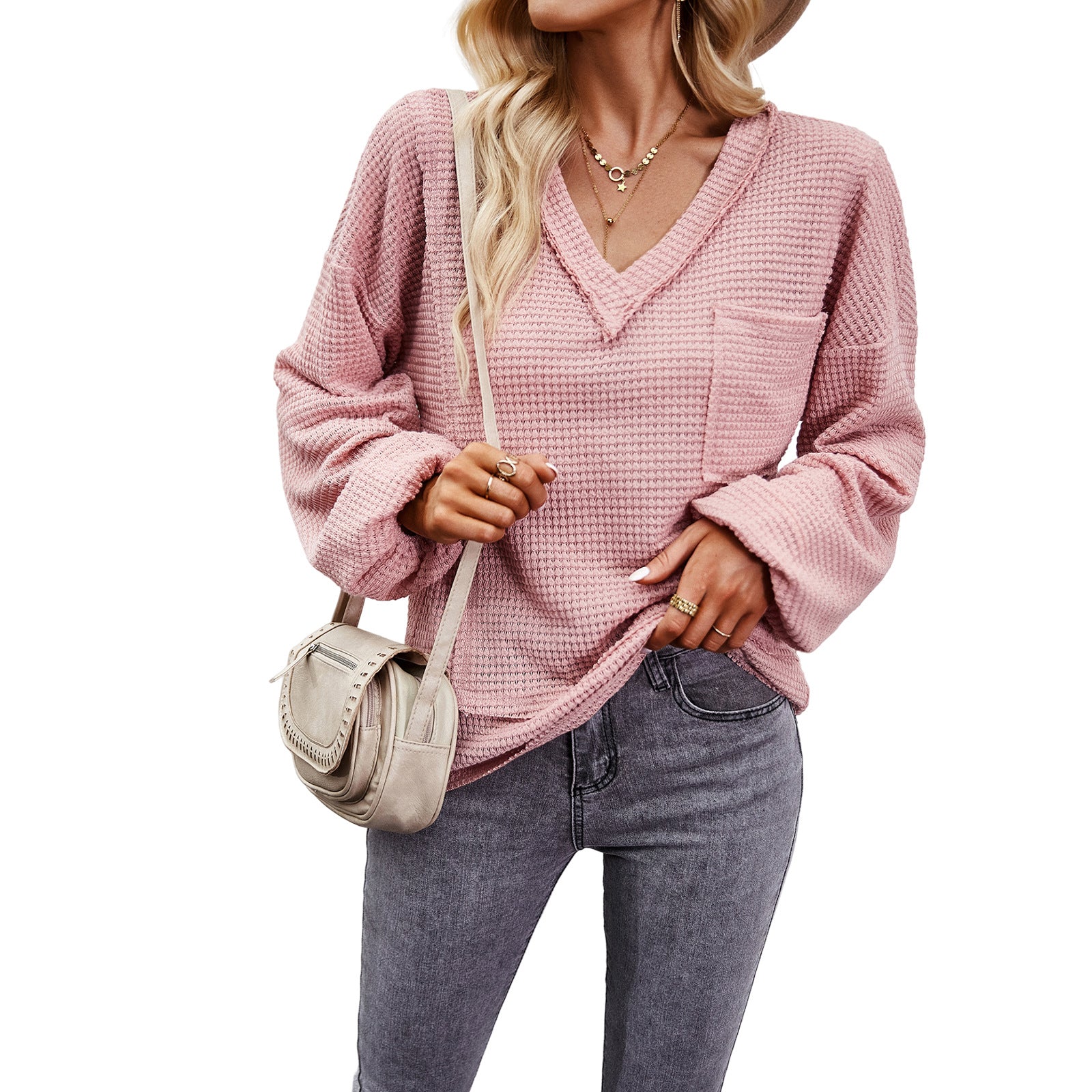 2023 Women's V-Neck Long Sleeve Knit Top