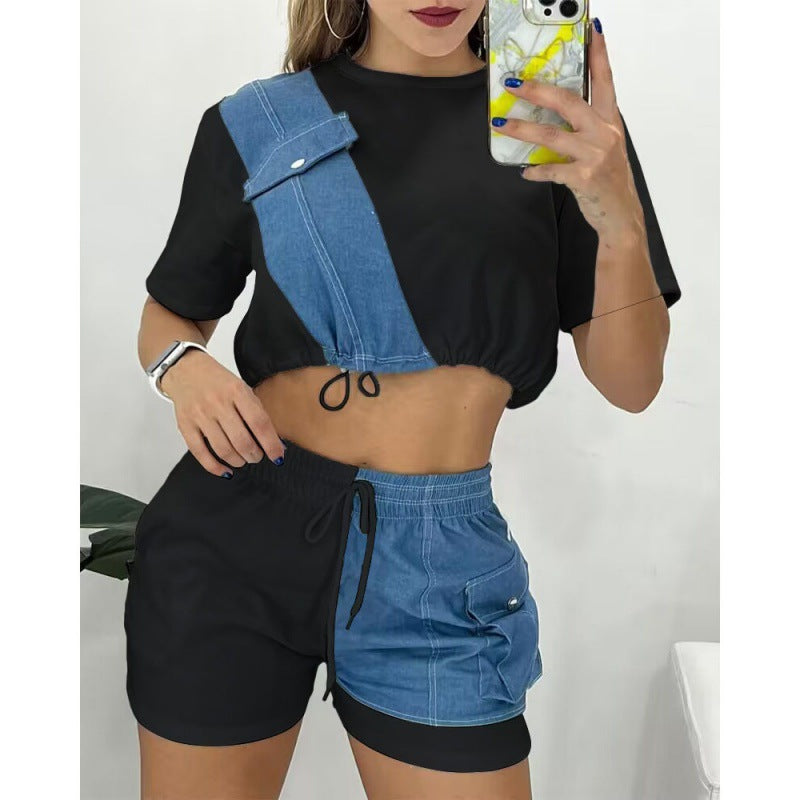 The Denim Short Sleeve Shorts Set