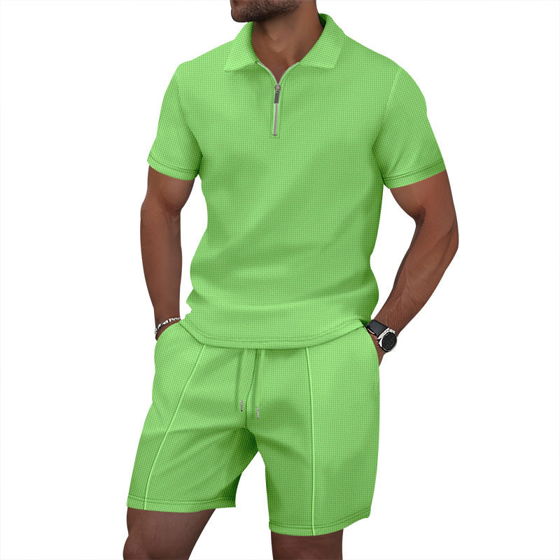 Men's Waffle Knit Short Sleeve T-Shirt and Shorts Set