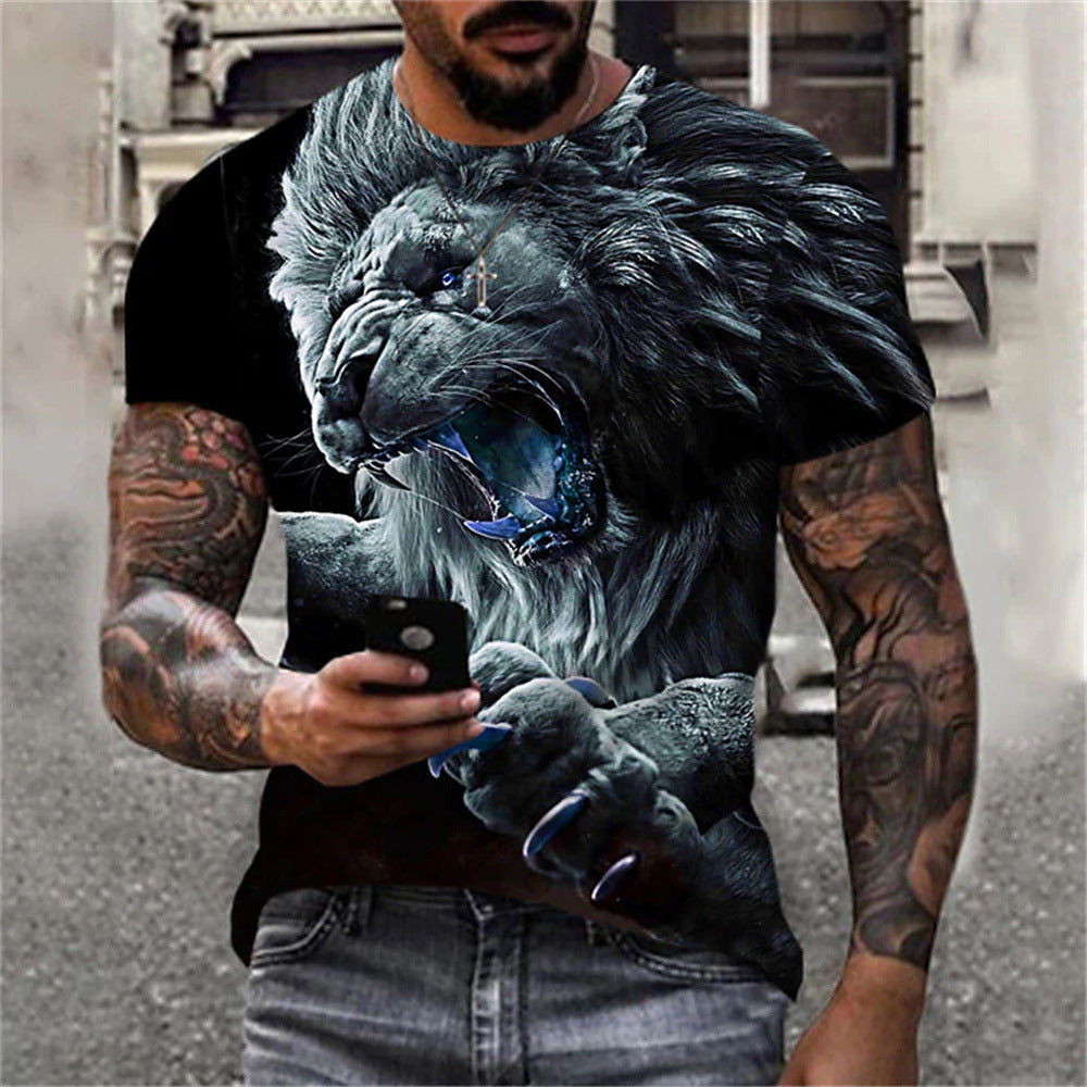 3D Printed Lion Pattern Men's Casual T-shirt (Large Size)