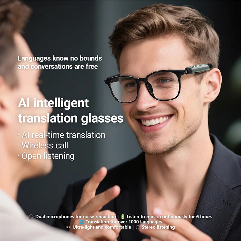 2025 AI Intelligent Language Translation Glasses Bluetooth Call Earphones Smart Glasses Travel Men Women Anti-Blue Light Glasses