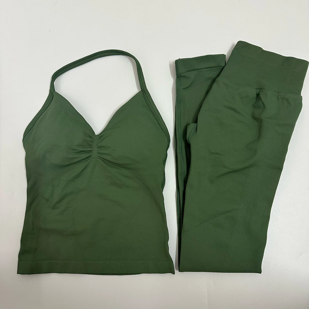 2 Pieces Set Yoga Leggings Set Women Backless Tank Tops High Waist Scrunch Gym Suit Fitness Clothes Outfit Yoga Set