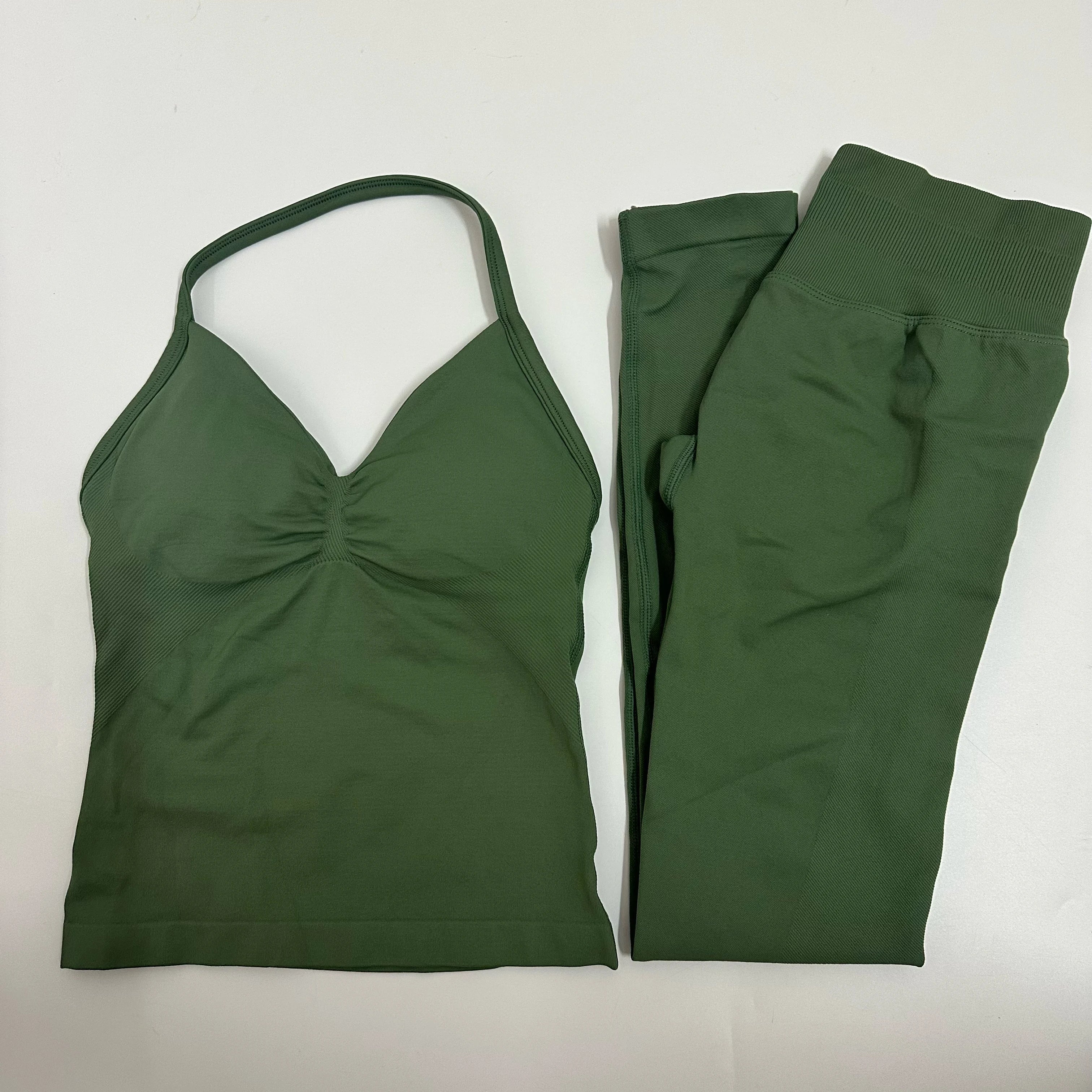 2 Pieces Set Yoga Leggings Set Women Backless Tank Tops High Waist Scrunch Gym Suit Fitness Clothes Outfit Yoga Set