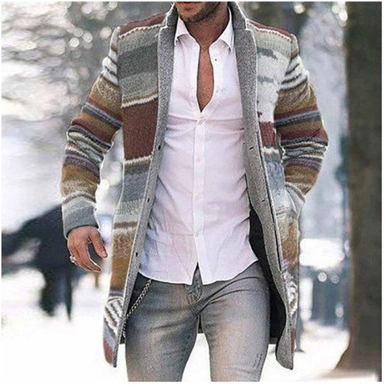 2023 Men's Fashion Long Printed Trench Coat