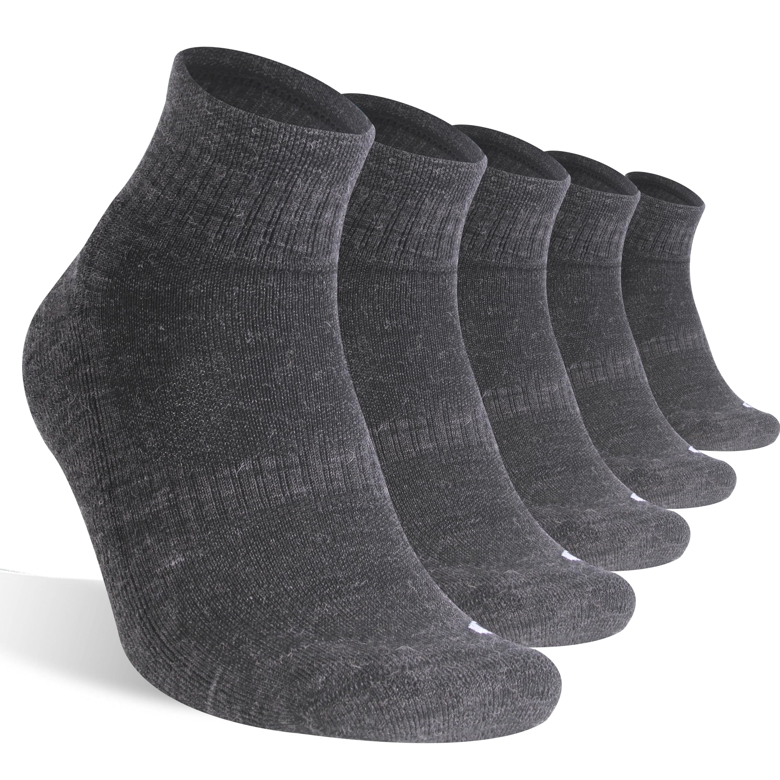 RTZAT Merino Wool Ankle Running Socks for Men and Women - Moisture-Wicking Breathable Arch Support Padded Workout and Hiking Socks for Year-Round Wear - 5 Pairs Deep Grey X-Large