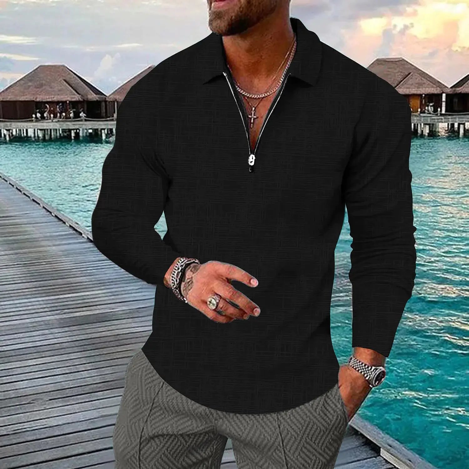 Men's Plus Size S-5XL British Style Long Sleeve Polo