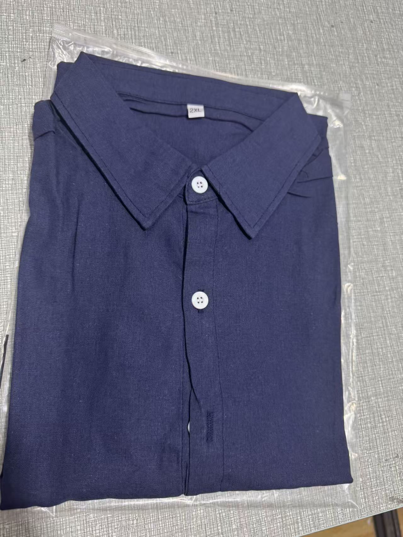 Solid-color cotton-linen shirt