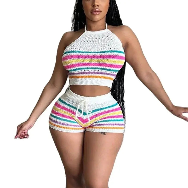Women Suits Hhanging Neck Lace-up Sleeveless Backless Tops