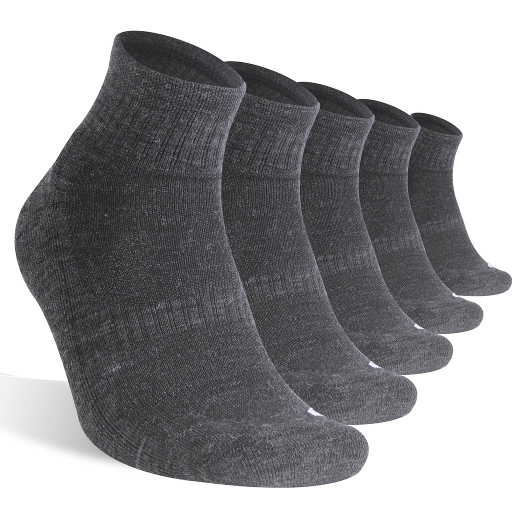 RTZAT Merino Wool Ankle Running Socks for Men and Women - Moisture-Wicking Breathable Arch Support Padded Workout and Hiking Socks for Year-Round Wear - 5 Pairs Deep Grey X-Large