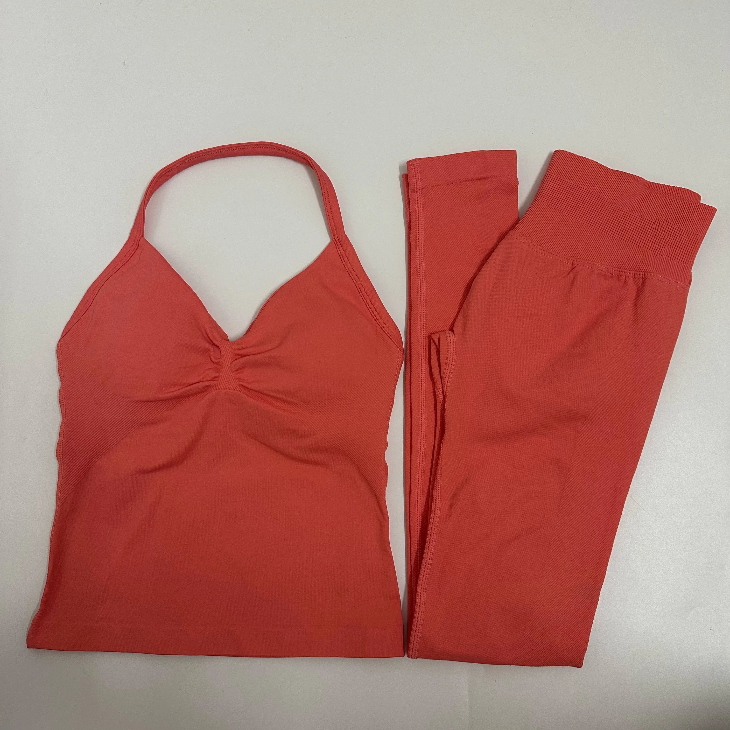 2 Pieces Set Yoga Leggings Set Women Backless Tank Tops High Waist Scrunch Gym Suit Fitness Clothes Outfit Yoga Set