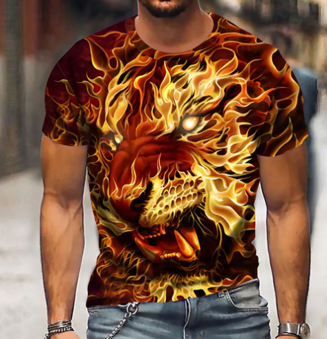 3D Printed Lion Pattern Men's Casual T-shirt (Large Size)