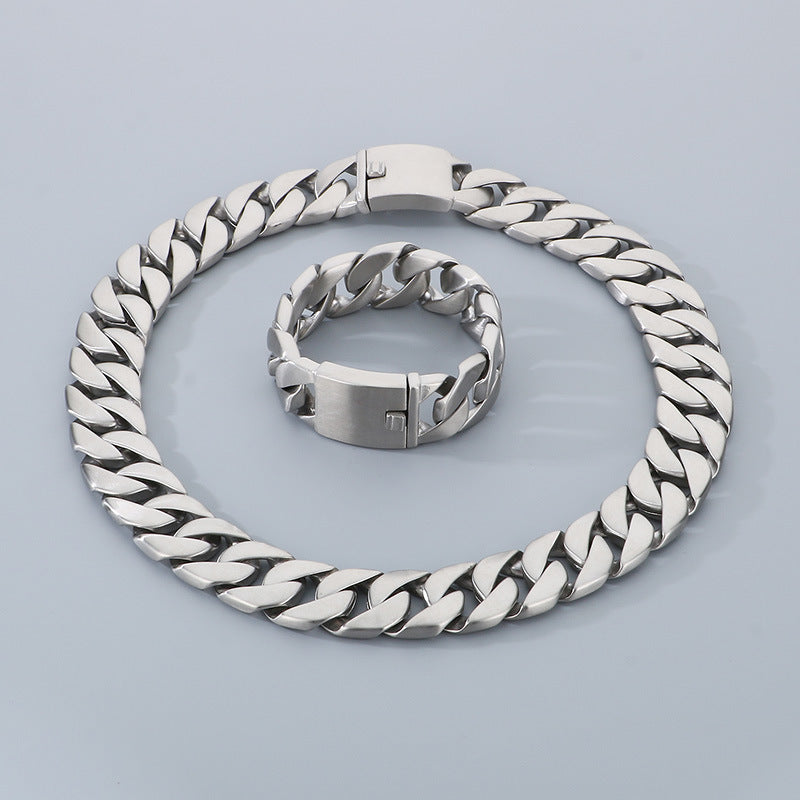 Hip Hop Cuban Chain Titanium Steel Necklace Bracelet Set