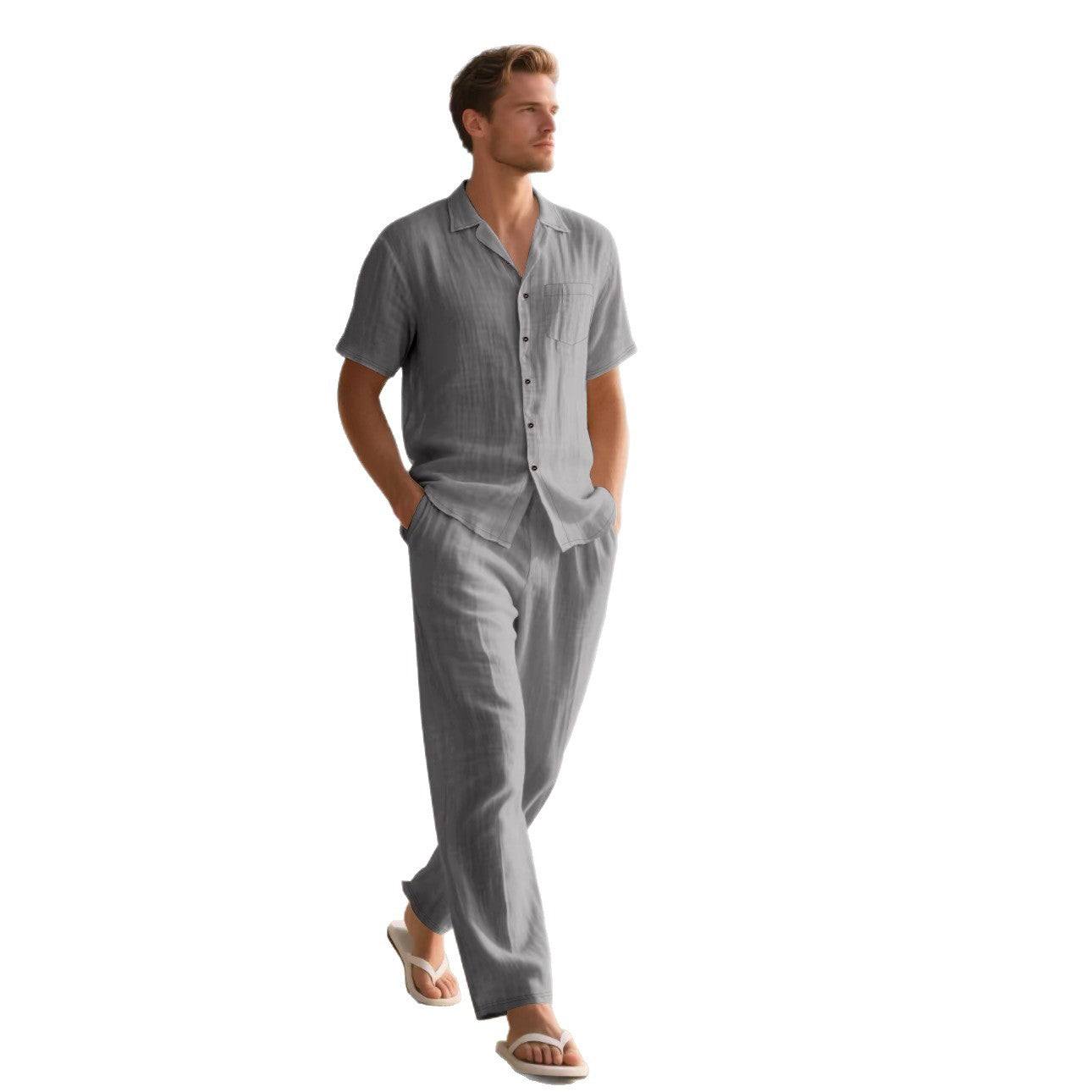 Men's Casual Linen Short-Sleeved Shirt