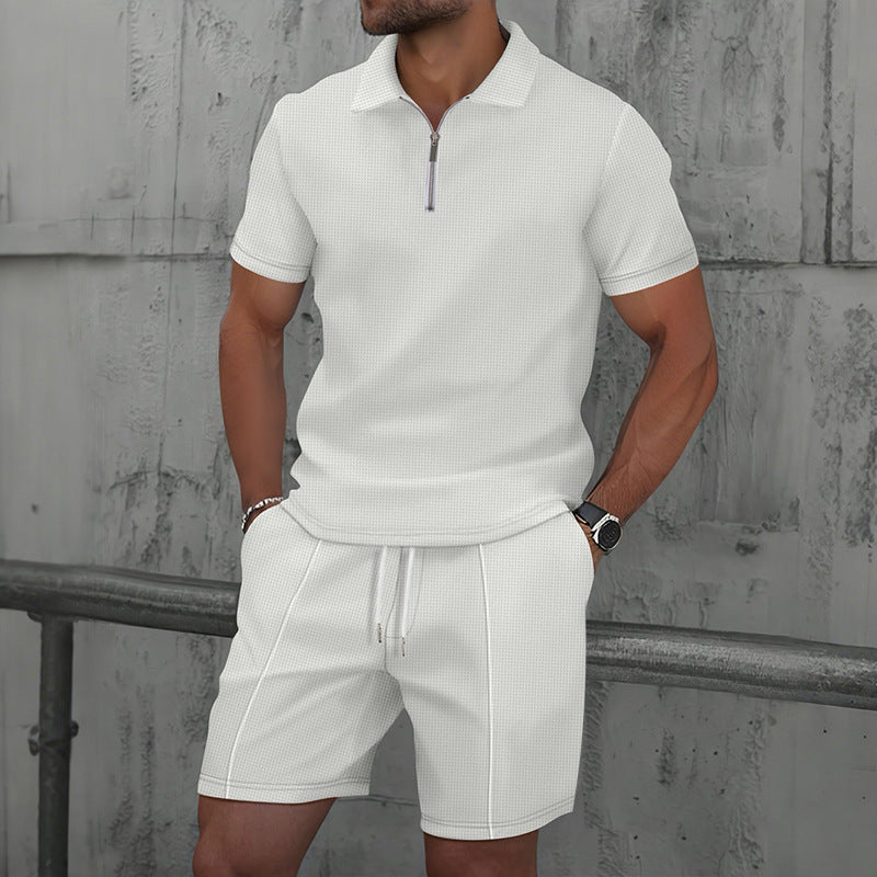 Waffle Fabric Men's Short Sleeve Polo Suit