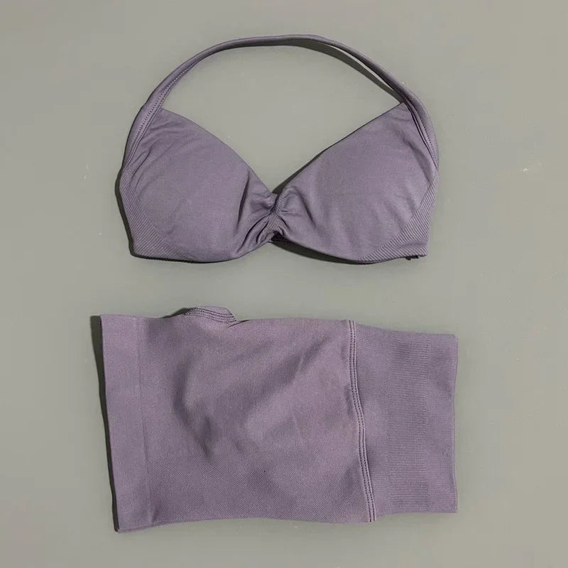 2 Piece Impact Sports Set Women Strappy Yoga Bra Gym Workout Scrunch Shorts Sports Suit Fitness Clothes Seamless Yoga Set