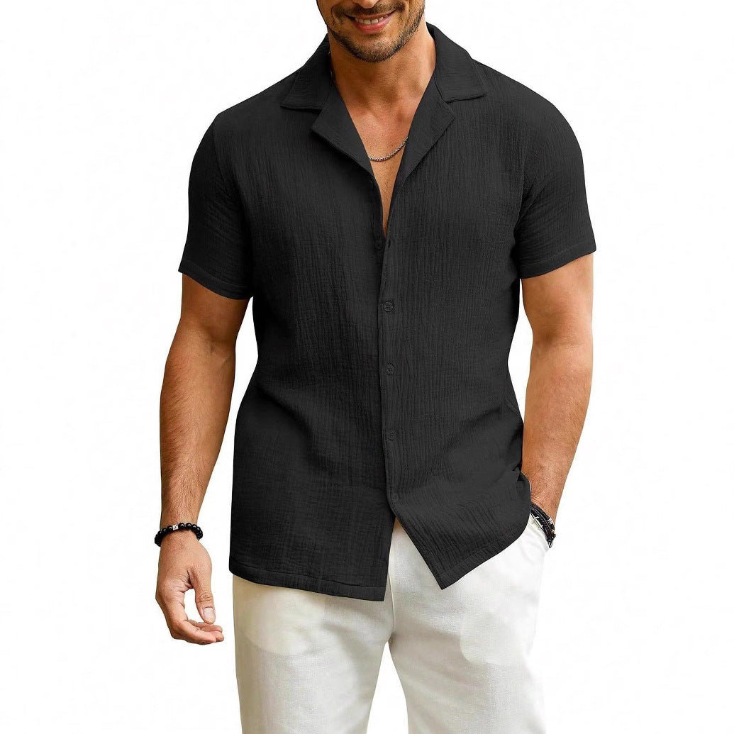 Mens Casual Short Sleeve Cardigan Shirt
