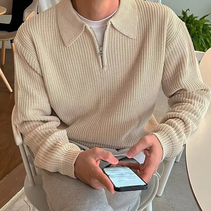 Vintage Zipper Lapel Knitted Polo Shirts