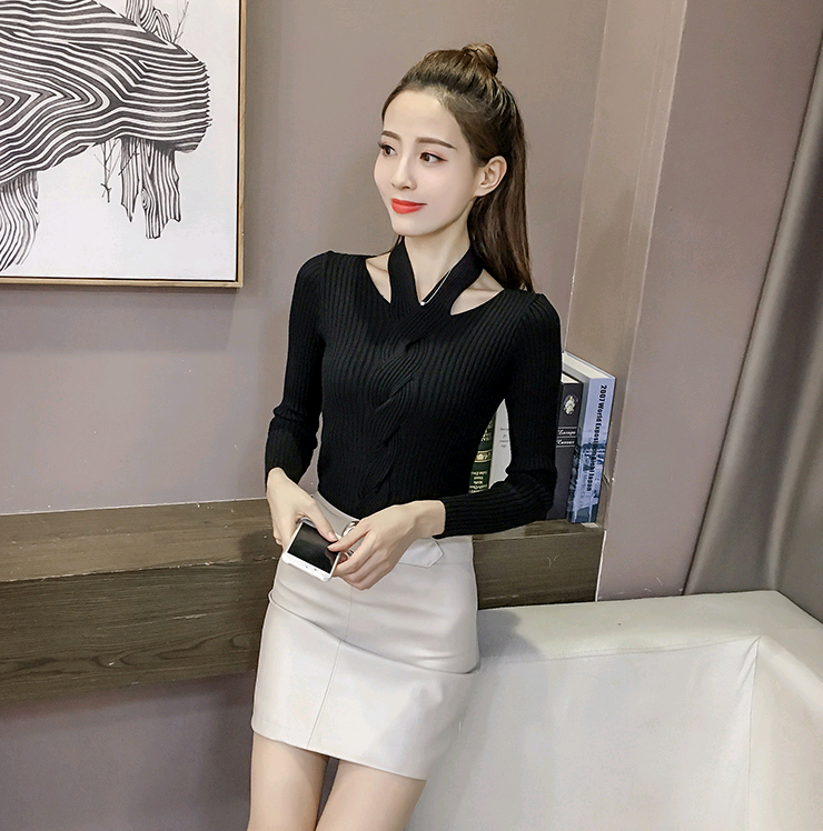 Women's Long Sleeve T-Shirt, Fashionable V-Neck Knit Top
